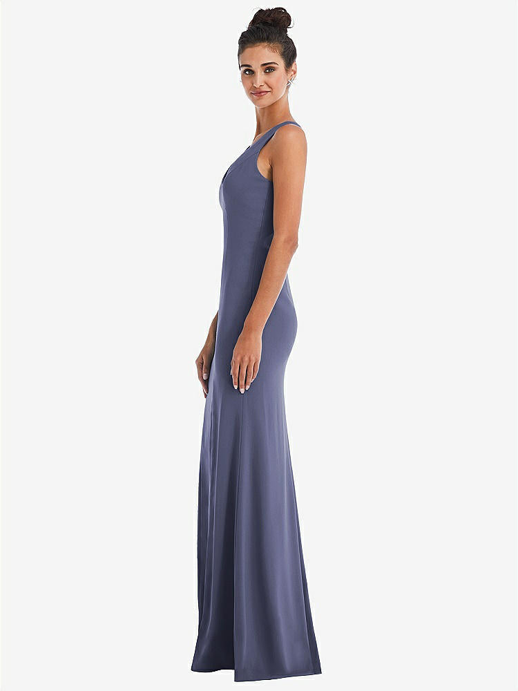 【NEW】【STYLE: TH050】CRISS-CROSS CUTOUT BACK MAXI ドレス 前面 スリット【COLOR: French Blue】【SIZE: 00-30W】