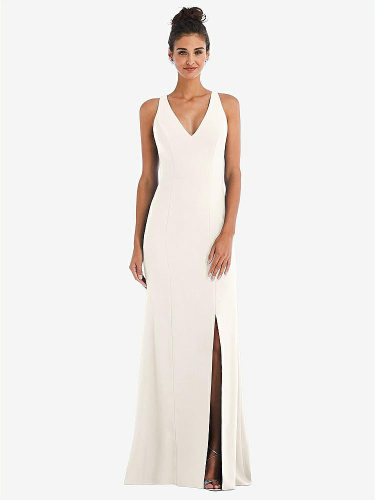 【NEW】【STYLE: TH050】CRISS-CROSS CUTOUT BACK MAXI ドレス 前面 スリット【COLOR: Ivory】【SIZE: 00-30W】