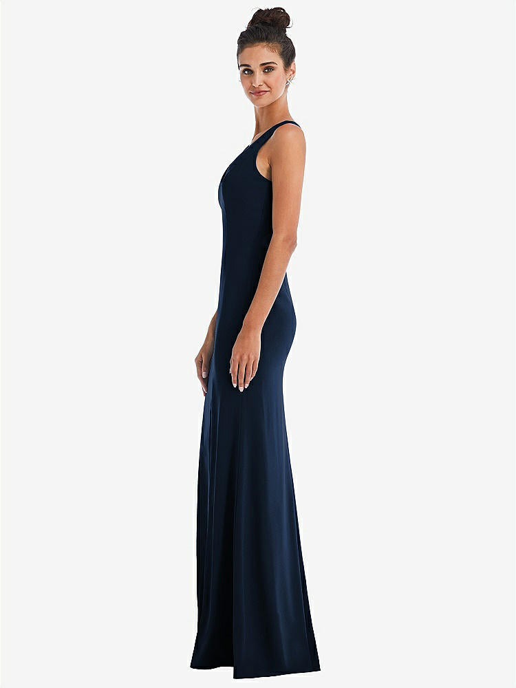 【NEW】【STYLE: TH050】CRISS-CROSS CUTOUT BACK MAXI ドレス 前面 スリット【COLOR: Midnight Navy】【SIZE: 00-30W】