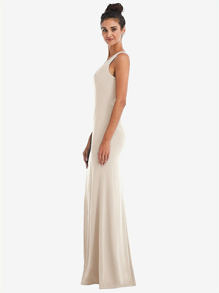 【NEW】【STYLE: TH050】CRISS-CROSS CUTOUT BACK MAXI ドレス 前面 スリット【COLOR: Oat】【SIZE: 00-30W】