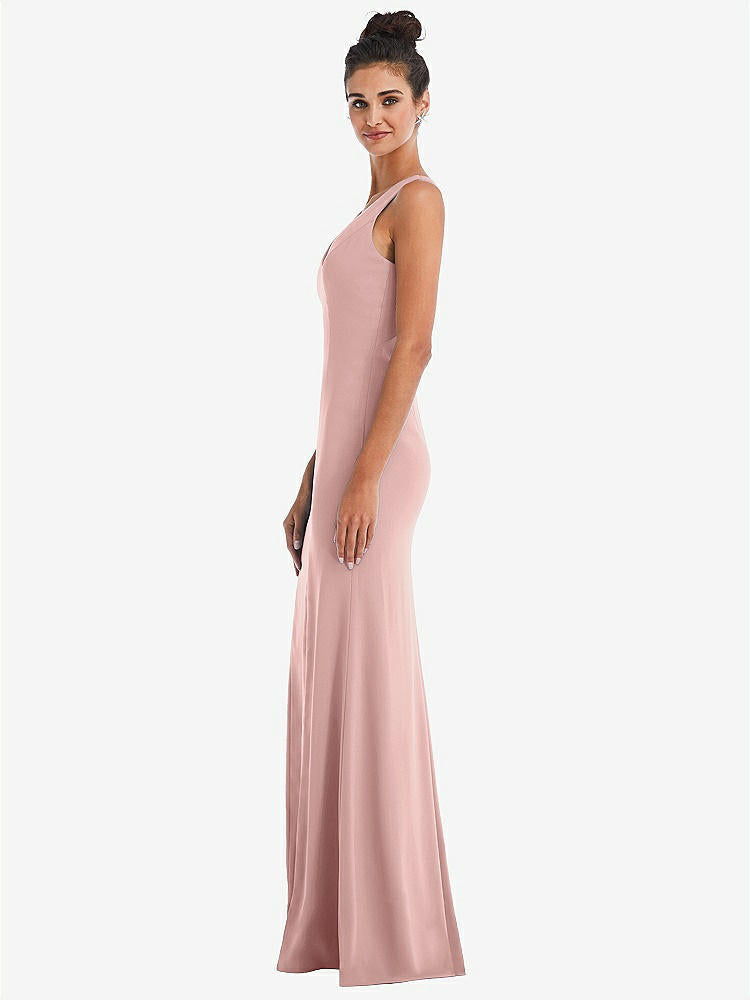 【NEW】【STYLE: TH050】CRISS-CROSS CUTOUT BACK MAXI ドレス 前面 スリット【COLOR: Rose - PANTONE Rose Quartz】【SIZE: 00-30W】