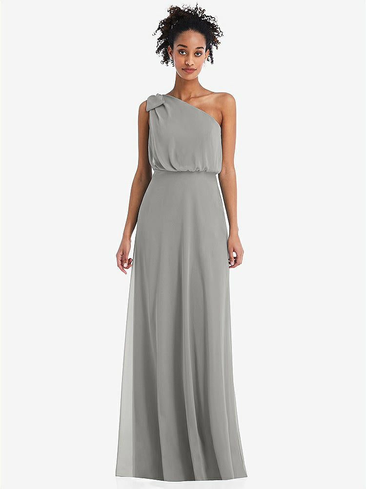【STYLE: TH052】One-Shoulder Bow Blouson Bodice Maxi Dress【COLOR: Chelsea Gray】