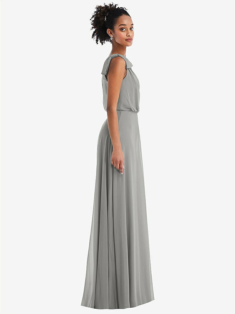 【STYLE: TH052】One-Shoulder Bow Blouson Bodice Maxi Dress【COLOR: Chelsea Gray】