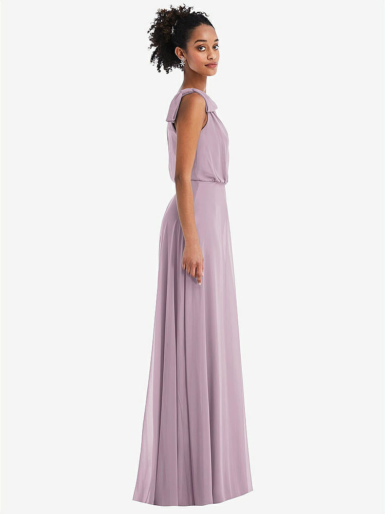 【STYLE: TH052】One-Shoulder Bow Blouson Bodice Maxi Dress【COLOR: Suede Rose】