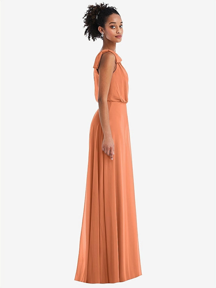 【STYLE: TH052】One-Shoulder Bow Blouson Bodice Maxi Dress【COLOR: Sweet Melon】