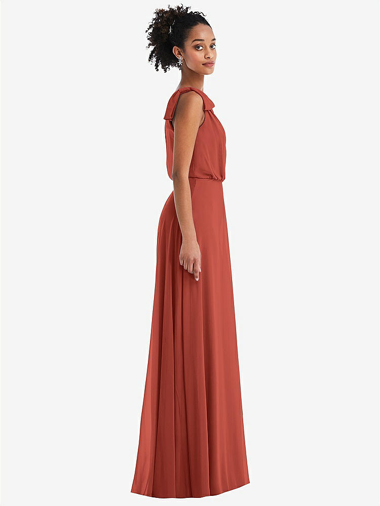 【STYLE: TH052】One-Shoulder Bow Blouson Bodice Maxi Dress【COLOR: Amber Sunset】