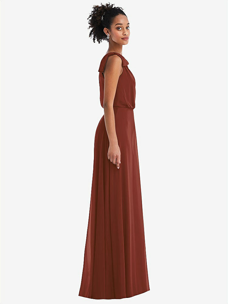 【STYLE: TH052】One-Shoulder Bow Blouson Bodice Maxi Dress【COLOR: Auburn Moon】