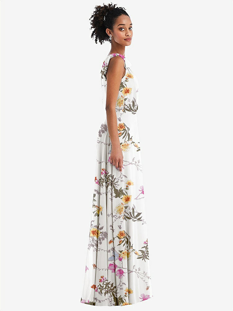 【STYLE: TH052】One-Shoulder Bow Blouson Bodice Maxi Dress【COLOR: Butterfly Botanica Ivory】