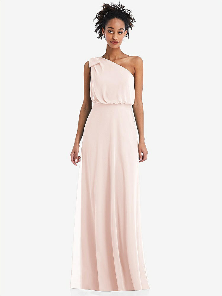 【STYLE: TH052】One-Shoulder Bow Blouson Bodice Maxi Dress【COLOR: Blush】