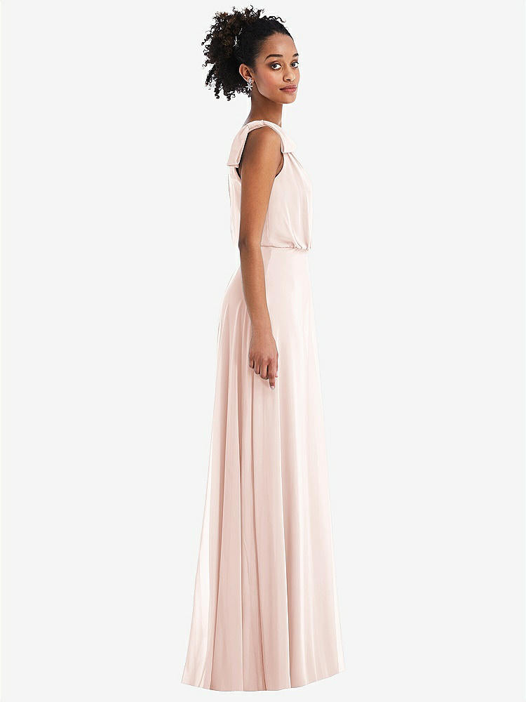 【STYLE: TH052】One-Shoulder Bow Blouson Bodice Maxi Dress【COLOR: Blush】