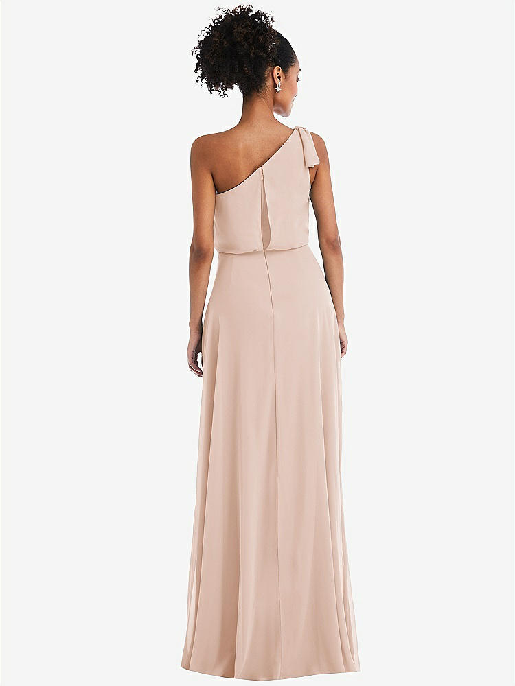 【STYLE: TH052】One-Shoulder Bow Blouson Bodice Maxi Dress【COLOR: Cameo】