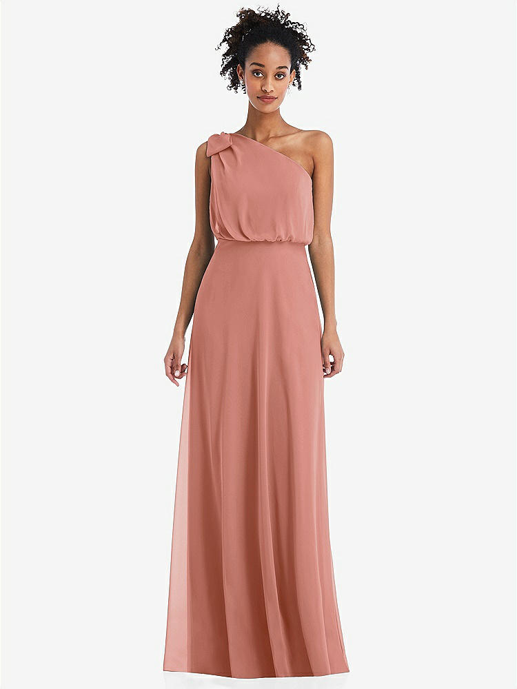 【STYLE: TH052】One-Shoulder Bow Blouson Bodice Maxi Dress【COLOR: Desert Rose】