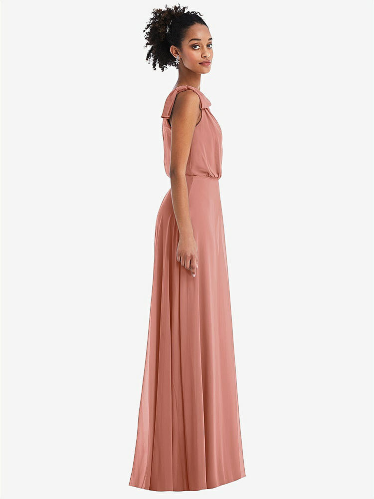 【STYLE: TH052】One-Shoulder Bow Blouson Bodice Maxi Dress【COLOR: Desert Rose】