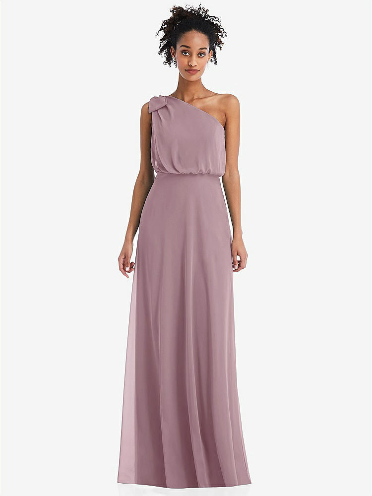 【STYLE: TH052】One-Shoulder Bow Blouson Bodice Maxi Dress【COLOR: Dusty Rose】
