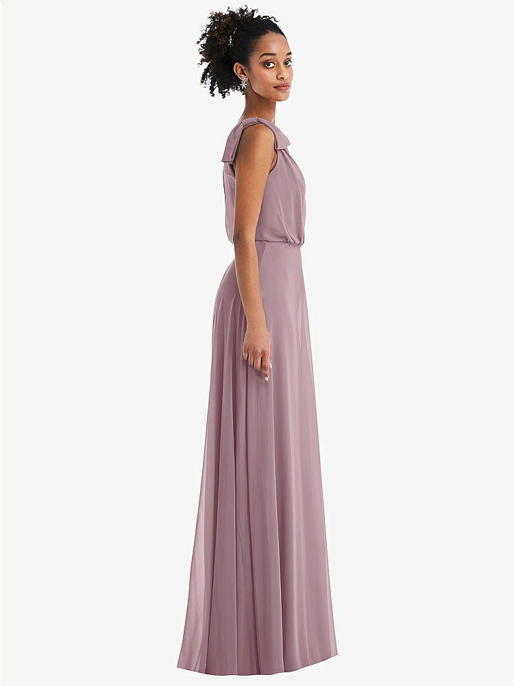 【STYLE: TH052】One-Shoulder Bow Blouson Bodice Maxi Dress【COLOR: Dusty Rose】