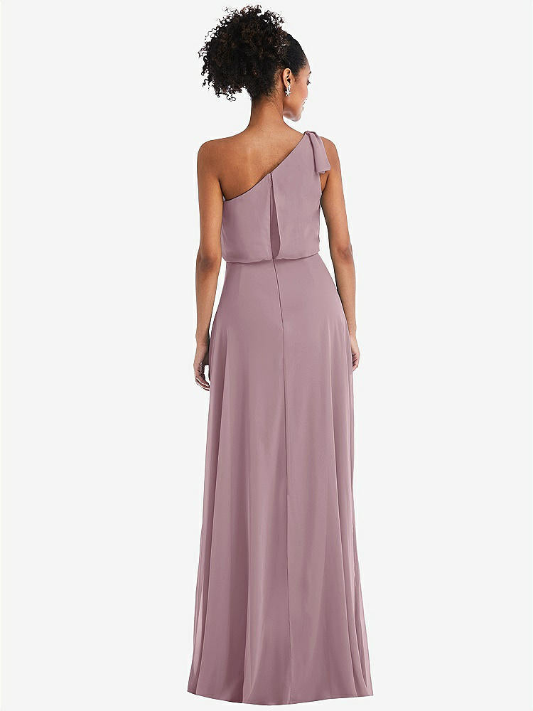 【STYLE: TH052】One-Shoulder Bow Blouson Bodice Maxi Dress【COLOR: Dusty Rose】