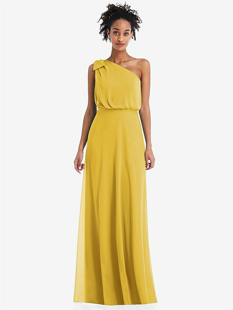 【STYLE: TH052】One-Shoulder Bow Blouson Bodice Maxi Dress【COLOR: Marigold】