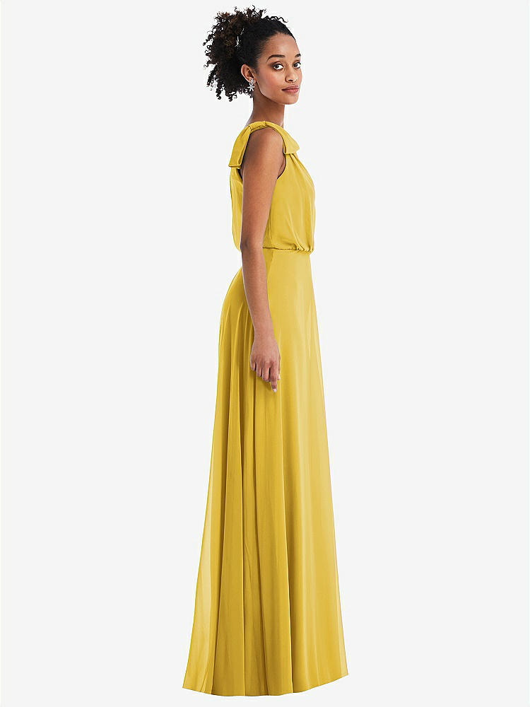 【STYLE: TH052】One-Shoulder Bow Blouson Bodice Maxi Dress【COLOR: Marigold】