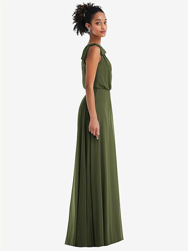 【NEW】【STYLE: TH052】ワンショルダー 弓 ブルーソン ボディス マキシ ドレス【COLOR: Olive Green】【SIZE: 00-30W】