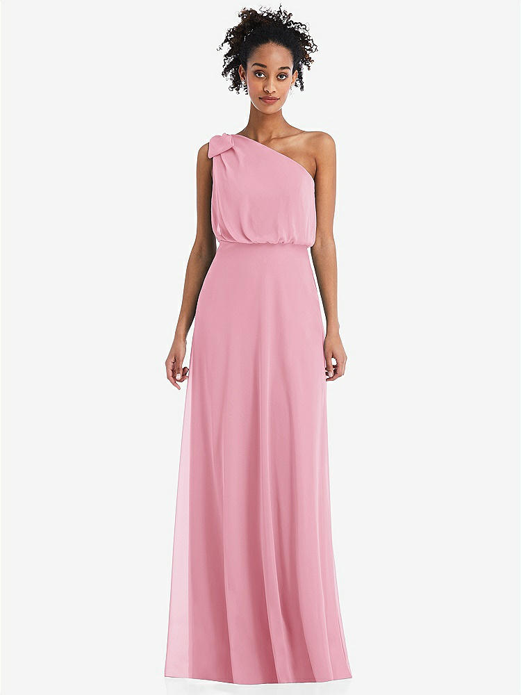 【STYLE: TH052】One-Shoulder Bow Blouson Bodice Maxi Dress【COLOR: Peony Pink】