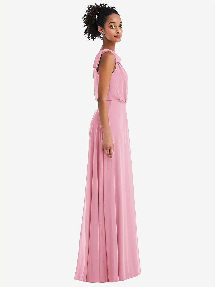 【STYLE: TH052】One-Shoulder Bow Blouson Bodice Maxi Dress【COLOR: Peony Pink】