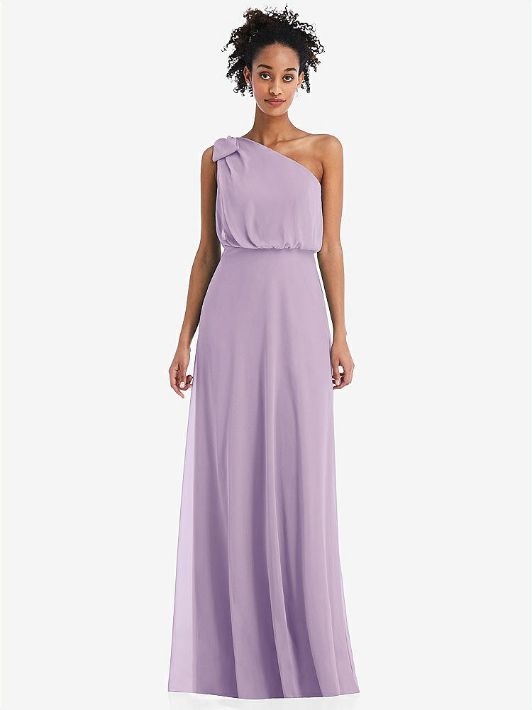 【STYLE: TH052】One-Shoulder Bow Blouson Bodice Maxi Dress【COLOR: Pale Purple】
