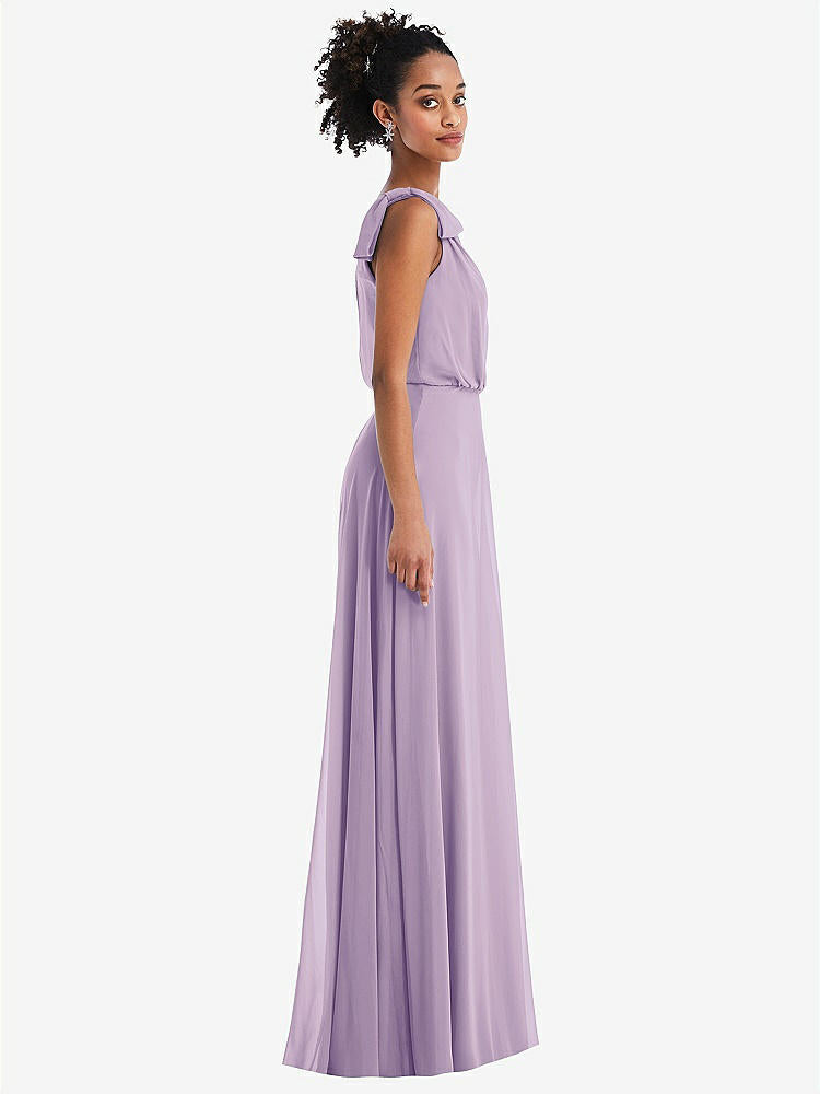 【STYLE: TH052】One-Shoulder Bow Blouson Bodice Maxi Dress【COLOR: Pale Purple】