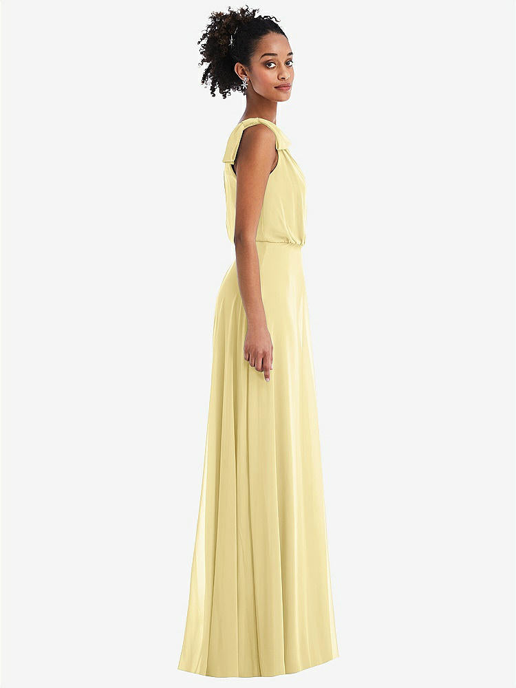 【STYLE: TH052】One-Shoulder Bow Blouson Bodice Maxi Dress【COLOR: Pale Yellow】