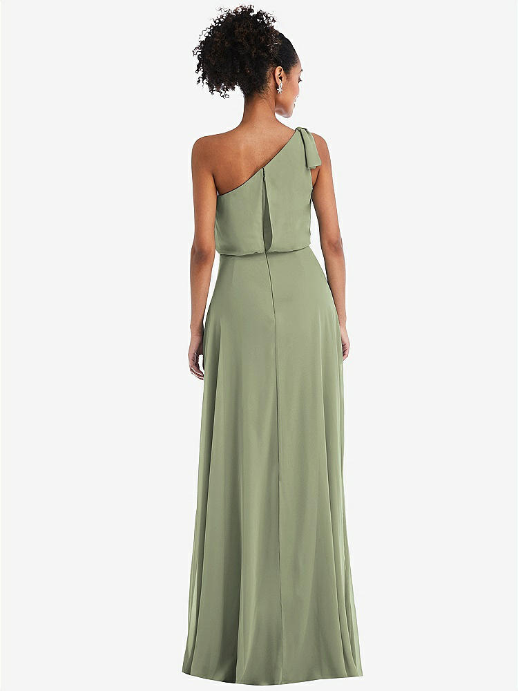 【STYLE: TH052】One-Shoulder Bow Blouson Bodice Maxi Dress【COLOR: Sage】