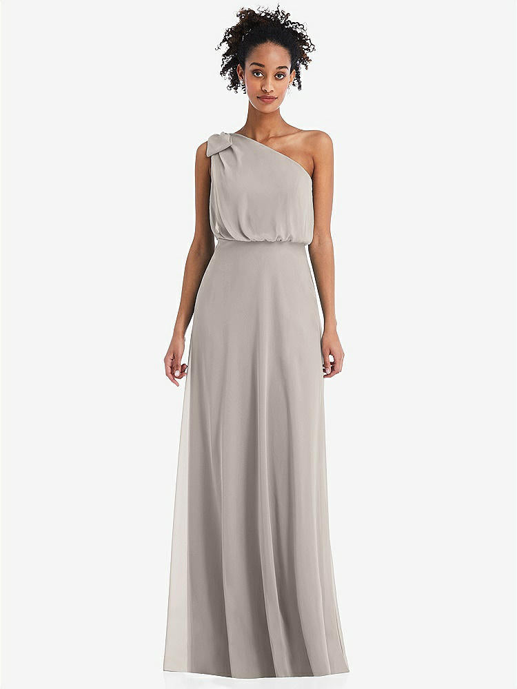 【STYLE: TH052】One-Shoulder Bow Blouson Bodice Maxi Dress【COLOR: Taupe】