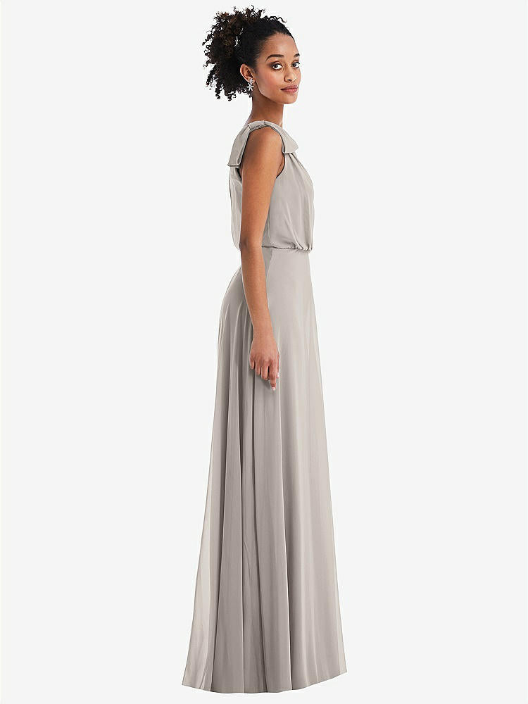【STYLE: TH052】One-Shoulder Bow Blouson Bodice Maxi Dress【COLOR: Taupe】