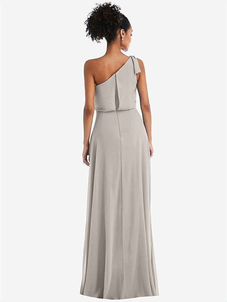 【STYLE: TH052】One-Shoulder Bow Blouson Bodice Maxi Dress【COLOR: Taupe】