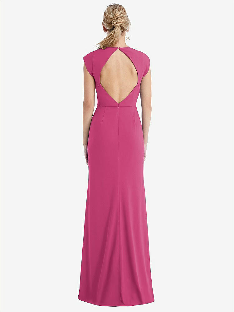 【STYLE: TH051】Cap Sleeve Open-Back Trumpet Gown with Front Slit【COLOR: Tea Rose】