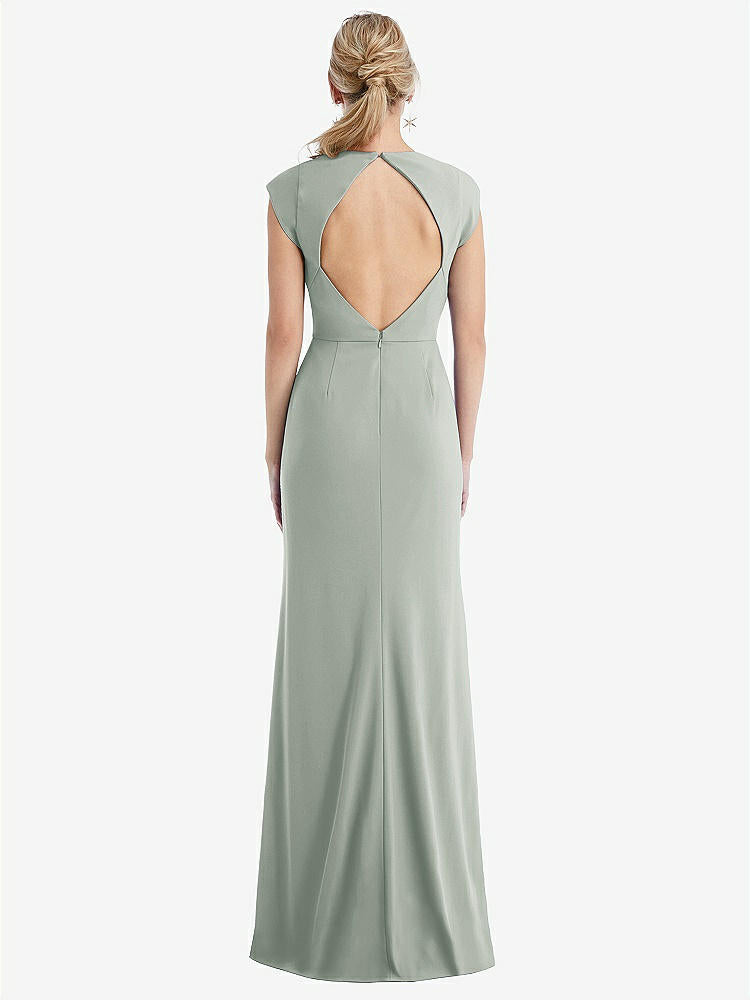 【STYLE: TH051】Cap Sleeve Open-Back Trumpet Gown with Front Slit【COLOR: Willow Green】