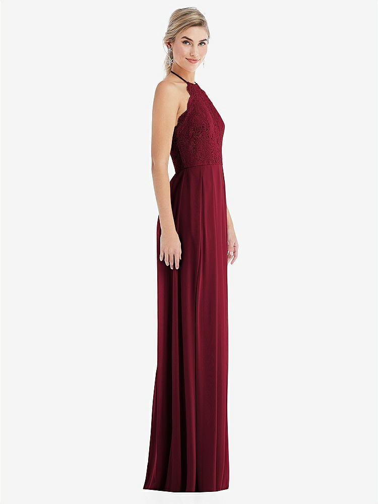 【NEW】【STYLE: TH053】ネクタネック レース ホルター プリーツ スカート マキシ ドレス【COLOR: Burgundy】【SIZE: 00-30W】