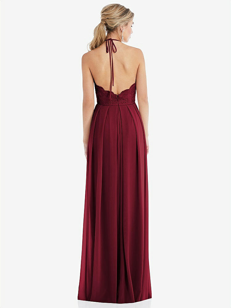 【NEW】【STYLE: TH053】ネクタネック レース ホルター プリーツ スカート マキシ ドレス【COLOR: Burgundy】【SIZE: 00-30W】