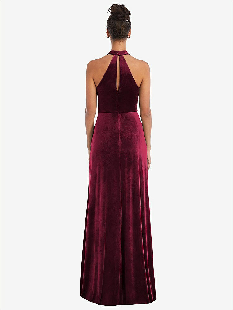 【NEW】【STYLE: TH055】ハイネック ホルター ベルベット マキシ ドレス 前面 スリット【COLOR: Cabernet】【SIZE: 00-30W】
