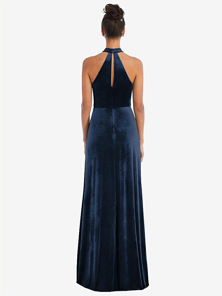 【STYLE: TH055】High-Neck Halter Velvet Maxi Dress with Front Slit【COLOR: Midnight Navy】