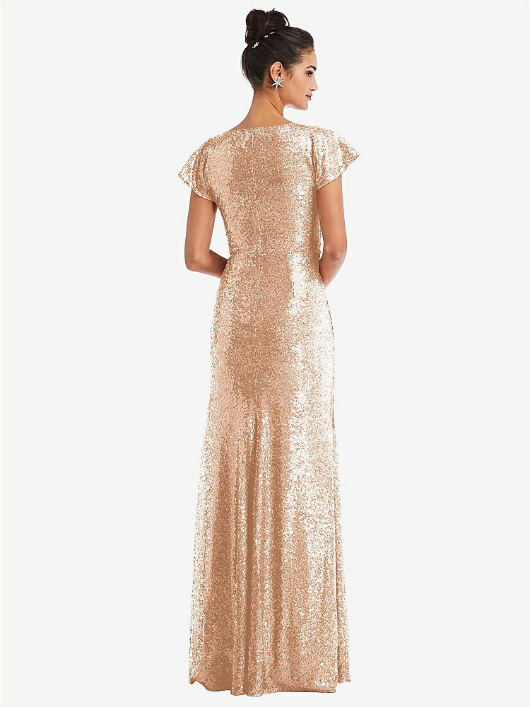 【STYLE: TH056】Cap Sleeve Wrap Bodice Sequin Maxi Dress【COLOR: Copper Rose】