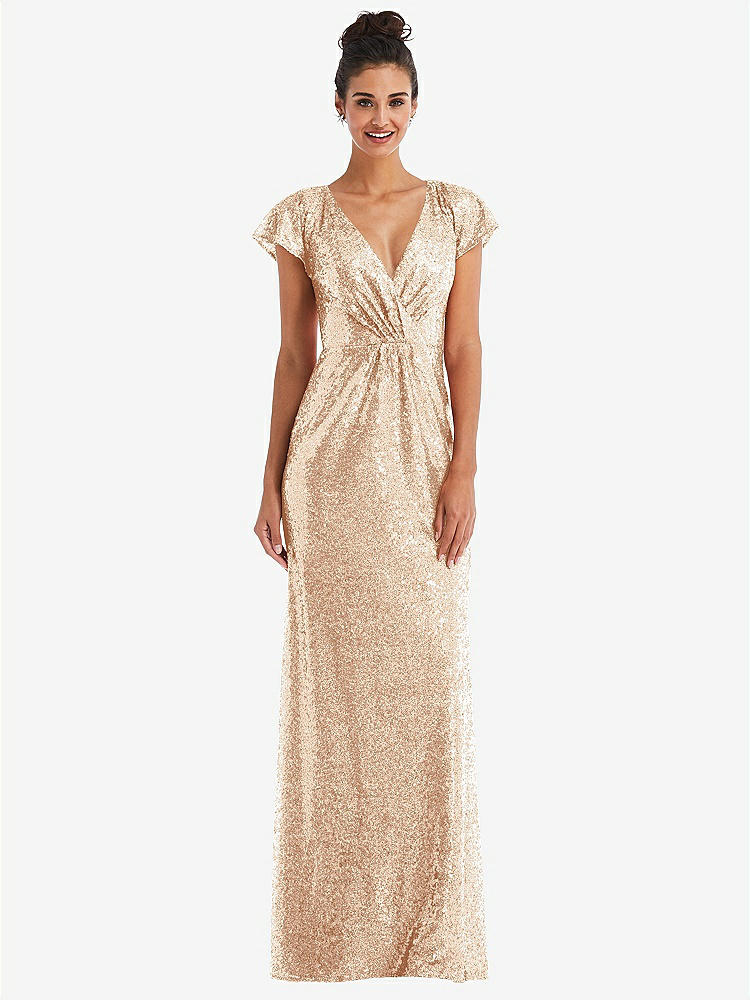 【STYLE: TH056】Cap Sleeve Wrap Bodice Sequin Maxi Dress【COLOR: Rose Gold】
