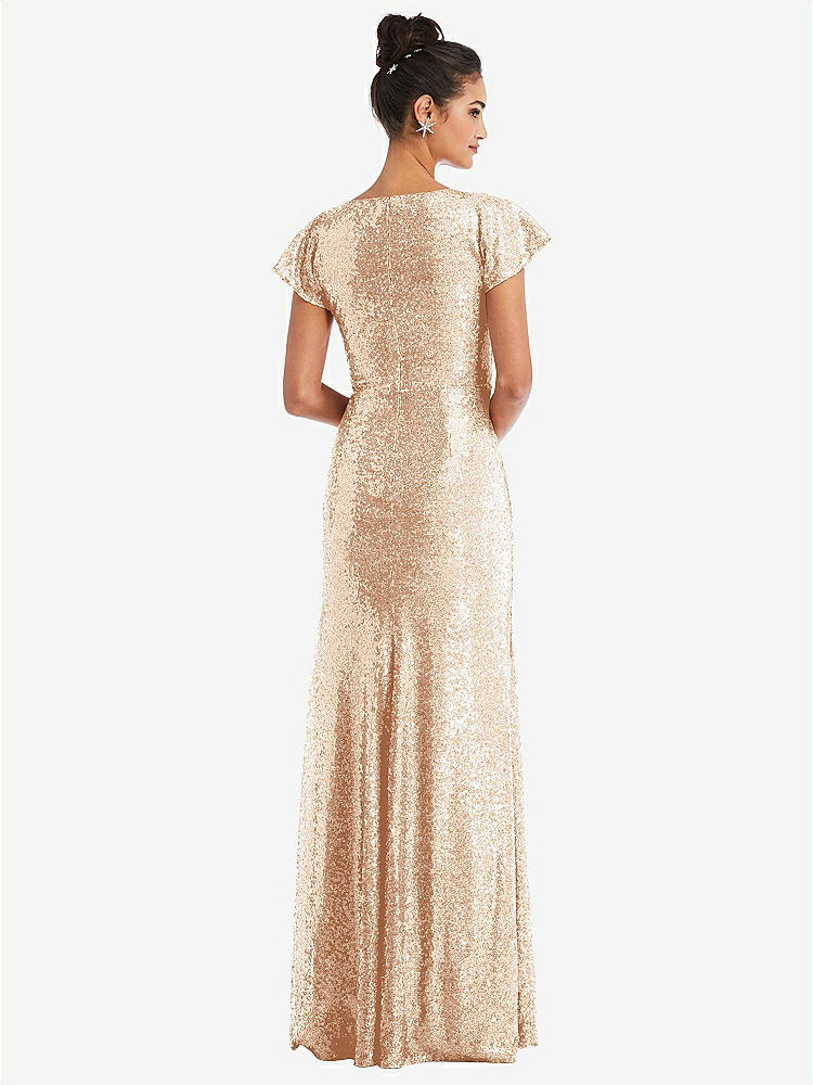 【STYLE: TH056】Cap Sleeve Wrap Bodice Sequin Maxi Dress【COLOR: Rose Gold】