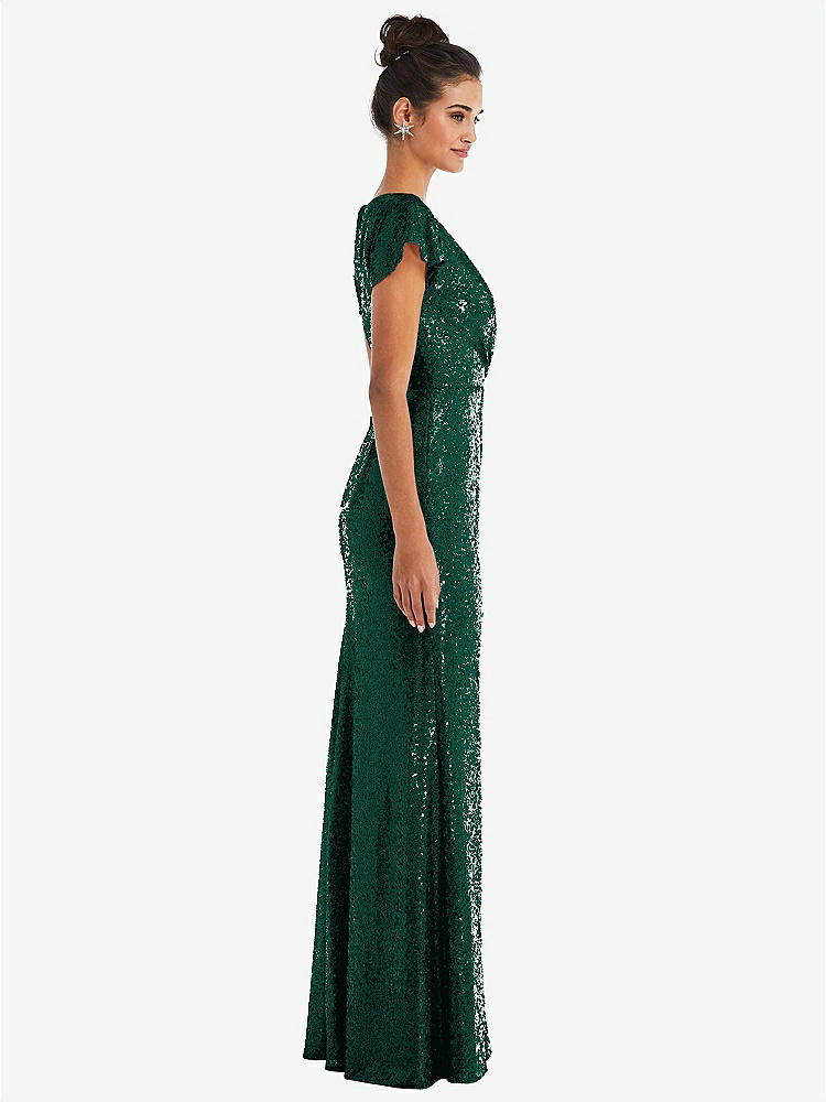 【NEW】【STYLE: TH056】キャップ スリーブ ラップ ボディス スパンコール マキシ ドレス【COLOR: Hunter Green】【SIZE: 00-30W】