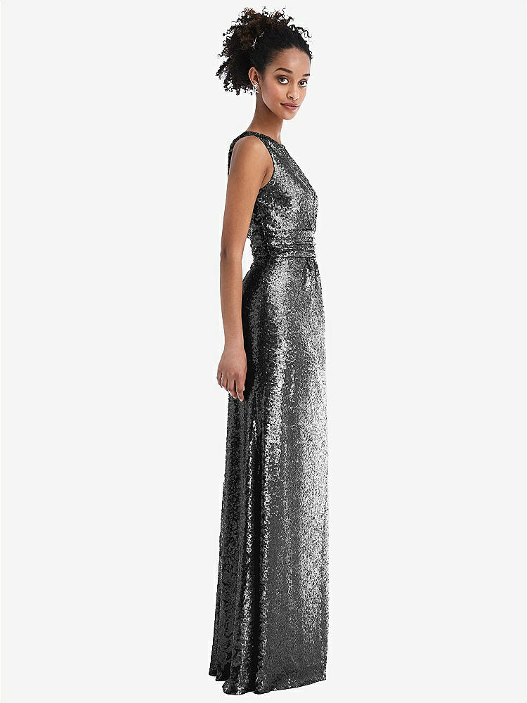 【NEW】【STYLE: TH058】ワンショルダー ドレープ Sequin Maxi ドレス【COLOR: Stardust】【SIZE: 00-30W】