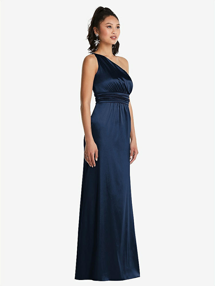 【NEW】【STYLE: TH063】ワンショルダー ドレープ サテン マキシ ドレス【COLOR: Midnight Navy】【SIZE: 00-30W】