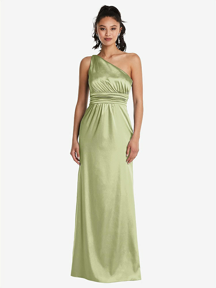 【STYLE: TH063】One-Shoulder Draped Satin Maxi Dress【COLOR: Mint】