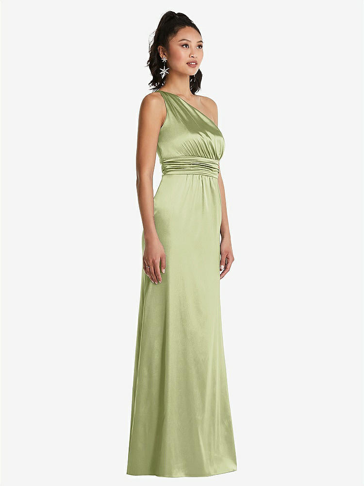 【STYLE: TH063】One-Shoulder Draped Satin Maxi Dress【COLOR: Mint】