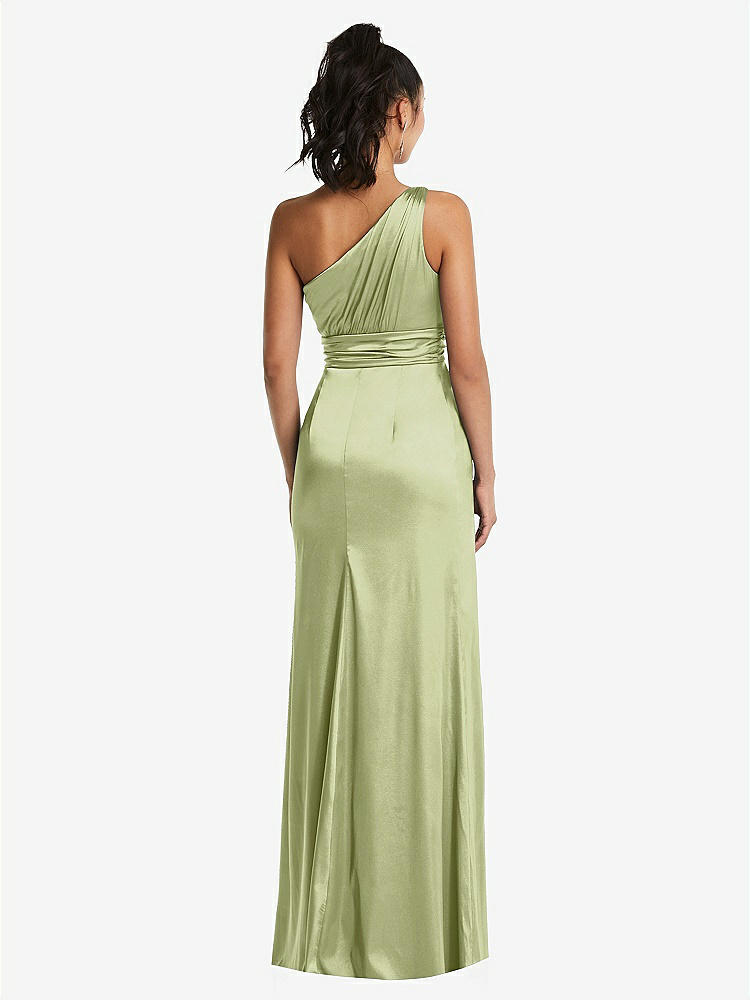 【STYLE: TH063】One-Shoulder Draped Satin Maxi Dress【COLOR: Mint】