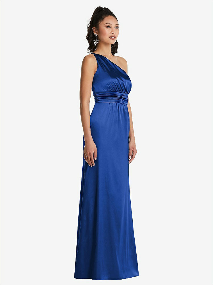 【NEW】【STYLE: TH063】ワンショルダー ドレープ サテン マキシ ドレス【COLOR: Sapphire】【SIZE: 00-30W】