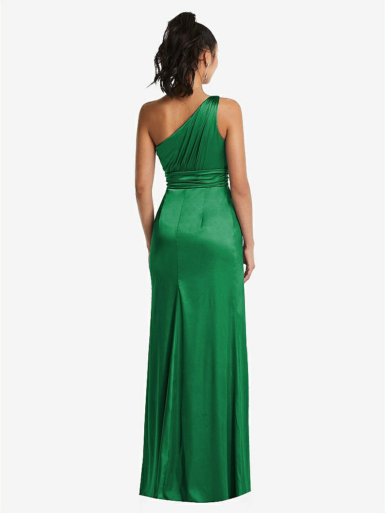 【STYLE: TH063】One-Shoulder Draped Satin Maxi Dress【COLOR: Shamrock】