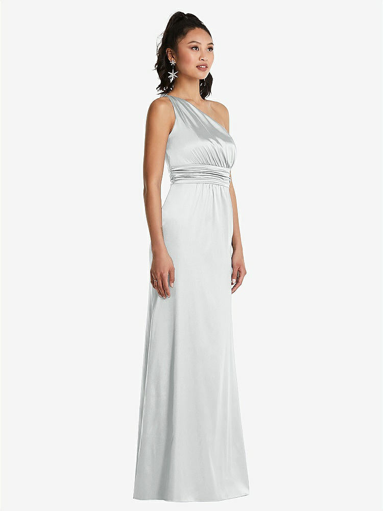 【STYLE: TH063】One-Shoulder Draped Satin Maxi Dress【COLOR: Sterling】